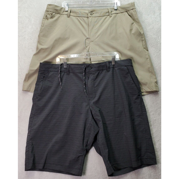 Lot Of 2 Hang Ten Board Shorts Men 40 Tan Dark Gray Polyester Pockets Drawstring - Picture 1 of 16